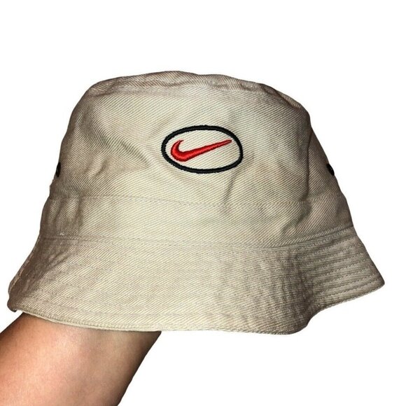 Vintage 90s NIKE 18 Khaki Embroidered Logo Bucket Hat Swoosh Boonie Hat - Picture 1 of 6